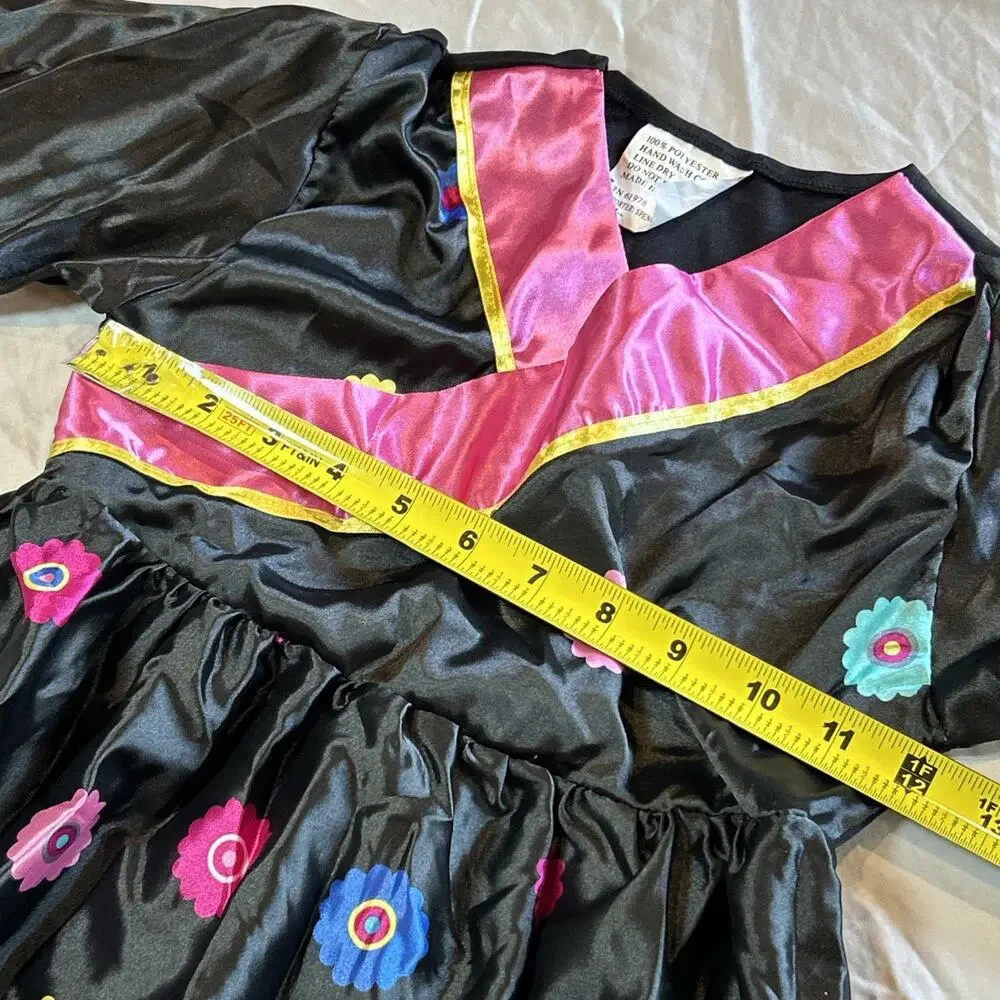 Spirit Halloween GEISHA Costume Girls Medium 7-10 Black Pink Silky Dress Up Play